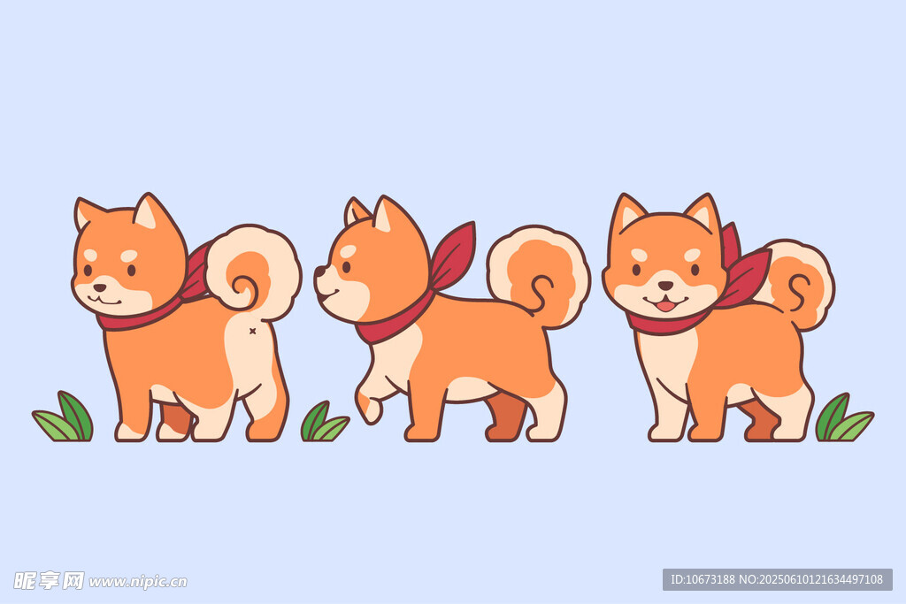 三只可爱柴犬插画