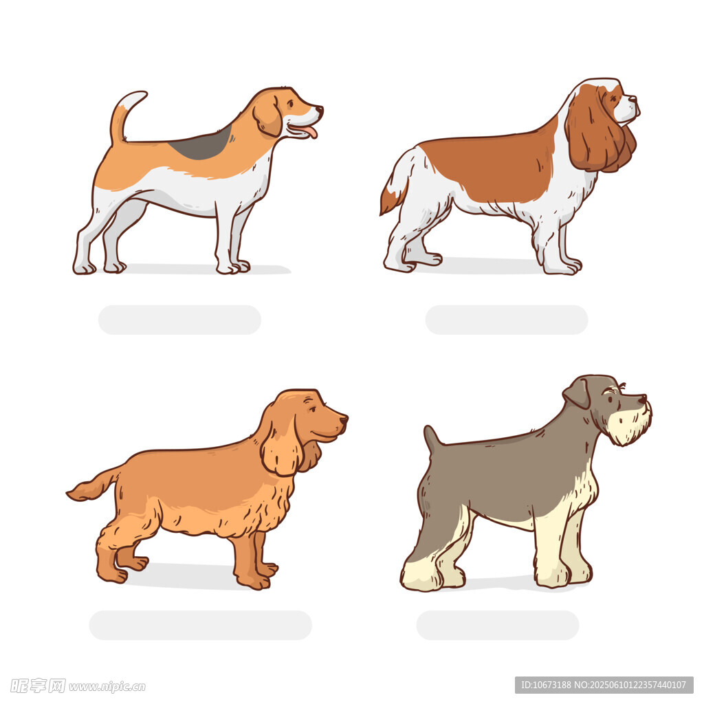 四只可爱狗狗插画