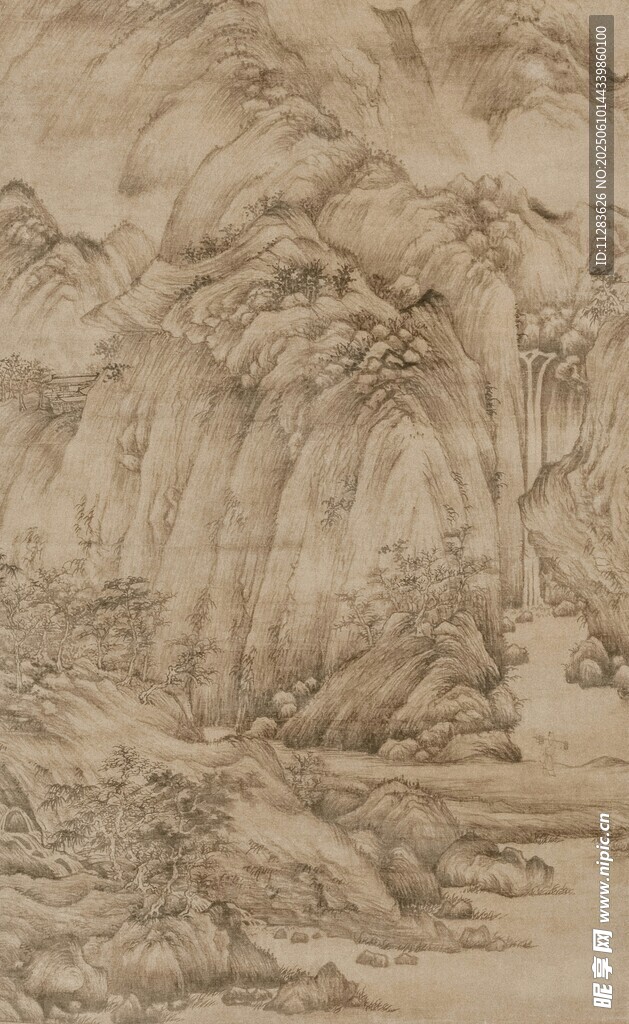 水墨山水线描图
