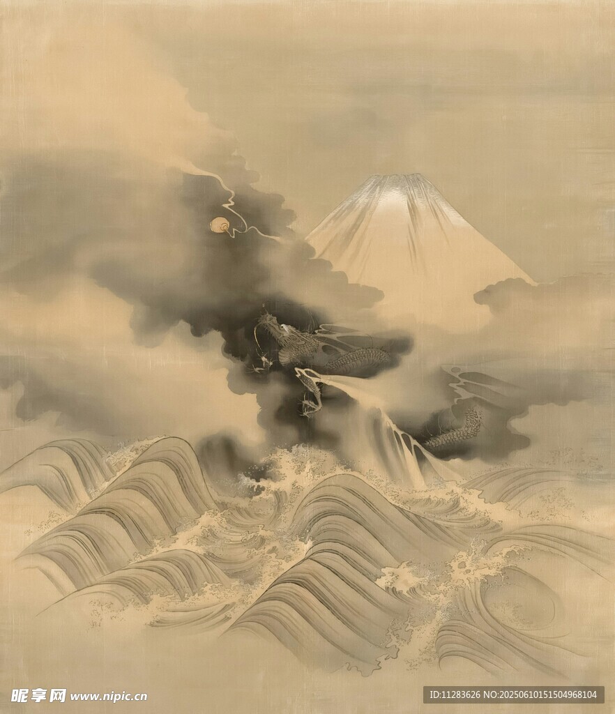 日式浮世绘风格山川景观图