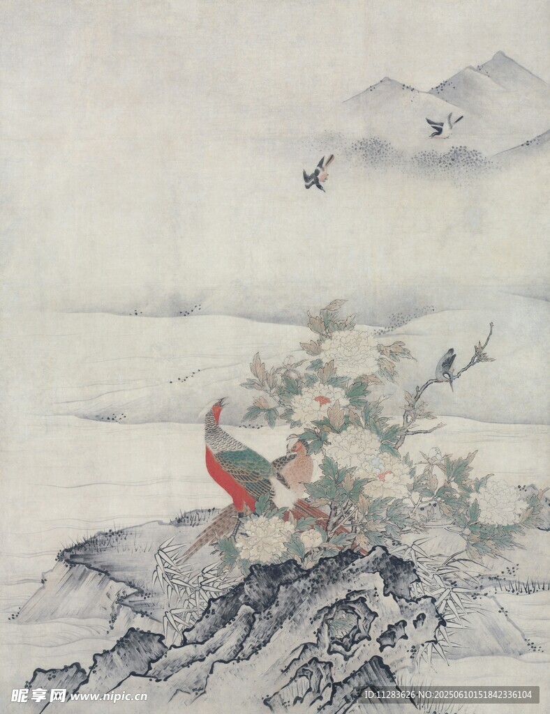 水墨花鸟山水图