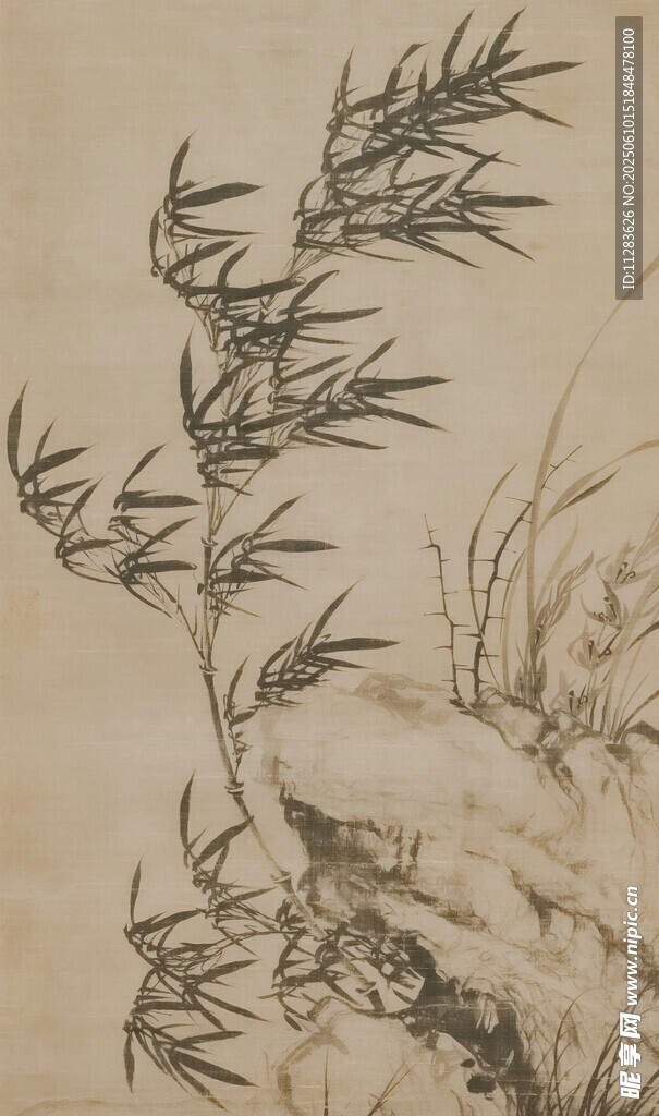 水墨风竹石图