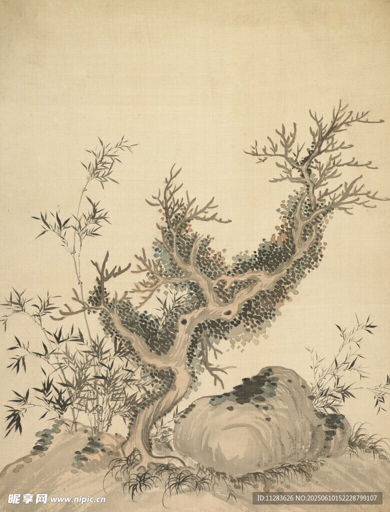 古木奇石图