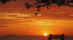 夕阳下长椅上的静谧时光