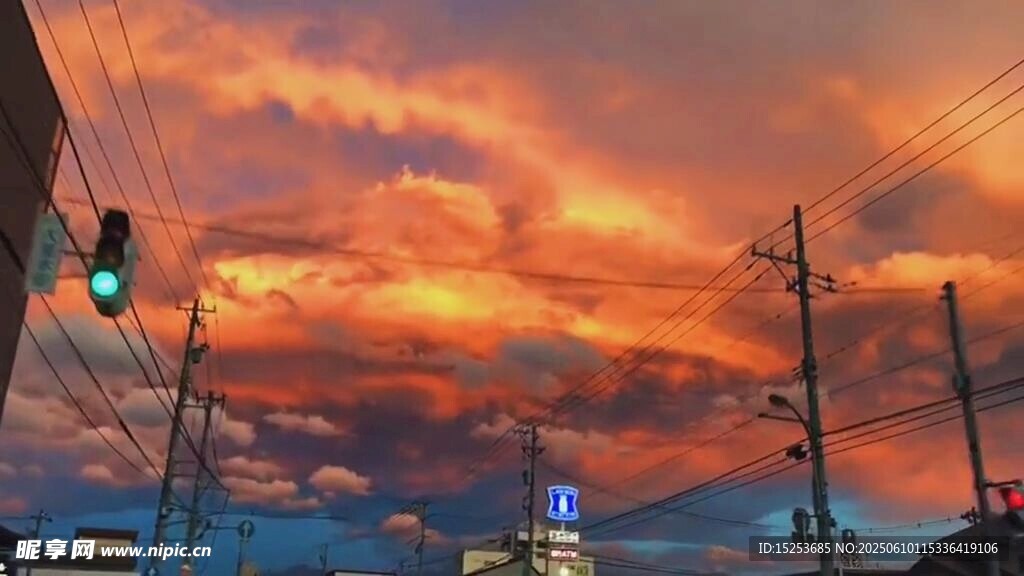 城市黄昏绚丽天空美景