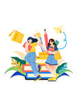 青春学子在书籍上的梦想时刻