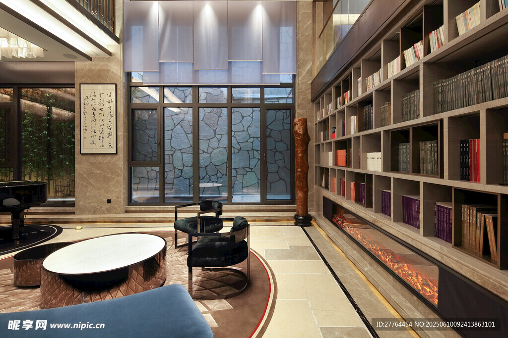现代风格豪华书房室内景