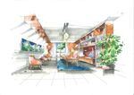 室内书店手绘效果图