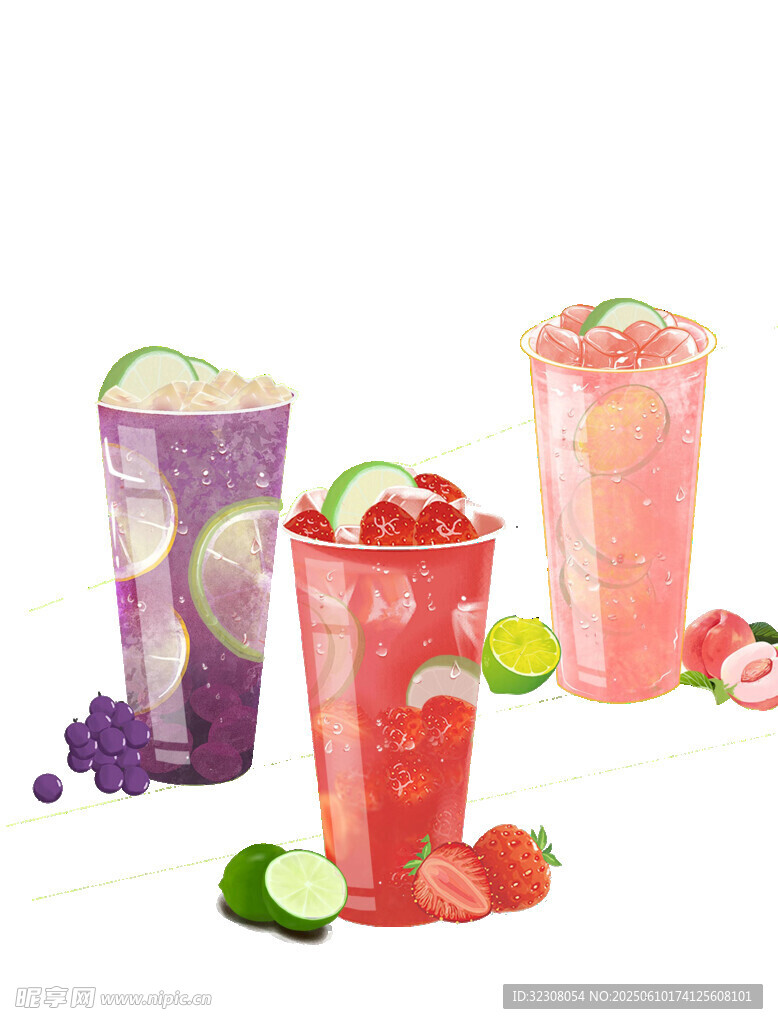 缤纷水果冰饮插画