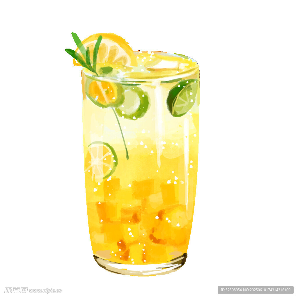 清新水果冰饮插画