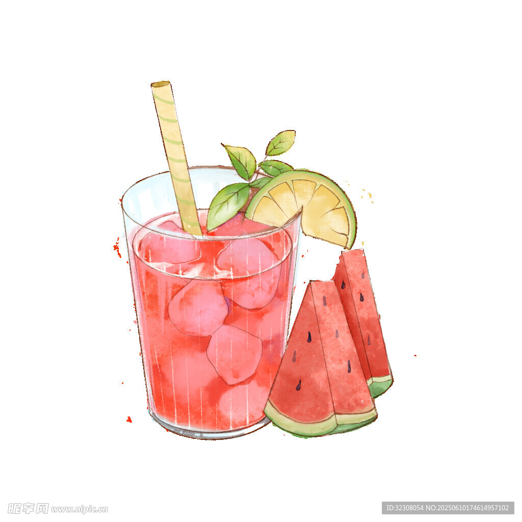 西瓜冰饮插画