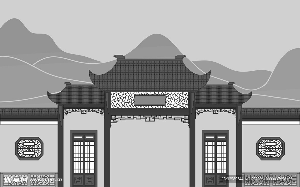 中式古典门楼建筑景观