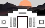 中式建筑前的落日美景