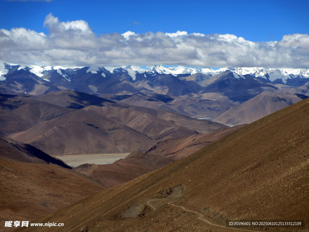 壮丽雪山下的开阔山地景观