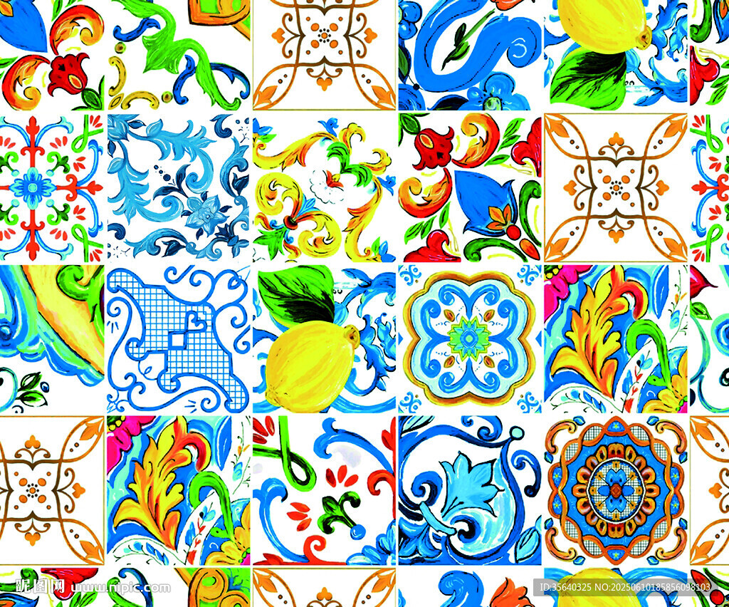 多彩几何图案瓷砖拼图