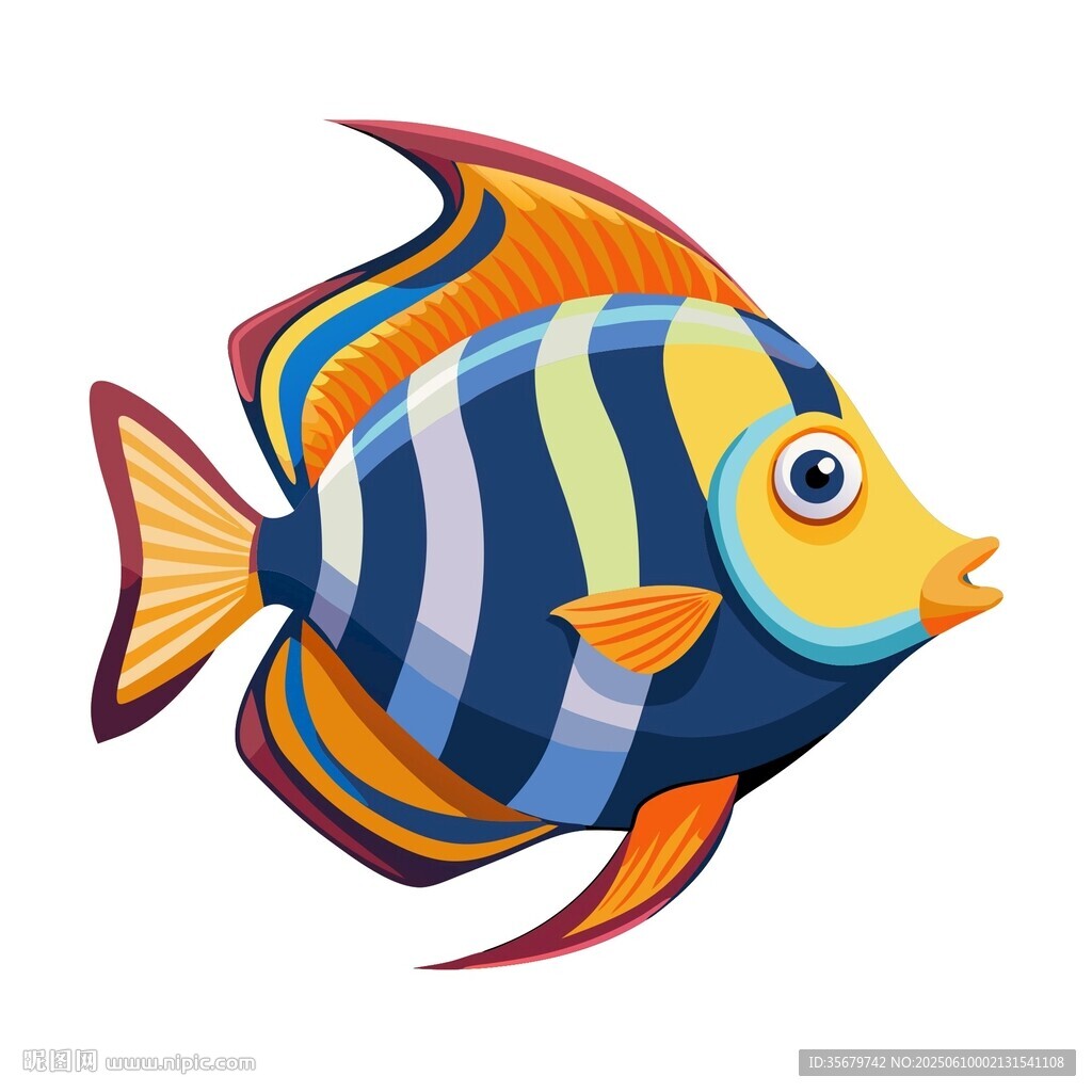 彩色条纹观赏鱼插画