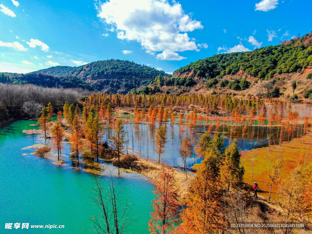 秋日湖畔斑斓美景