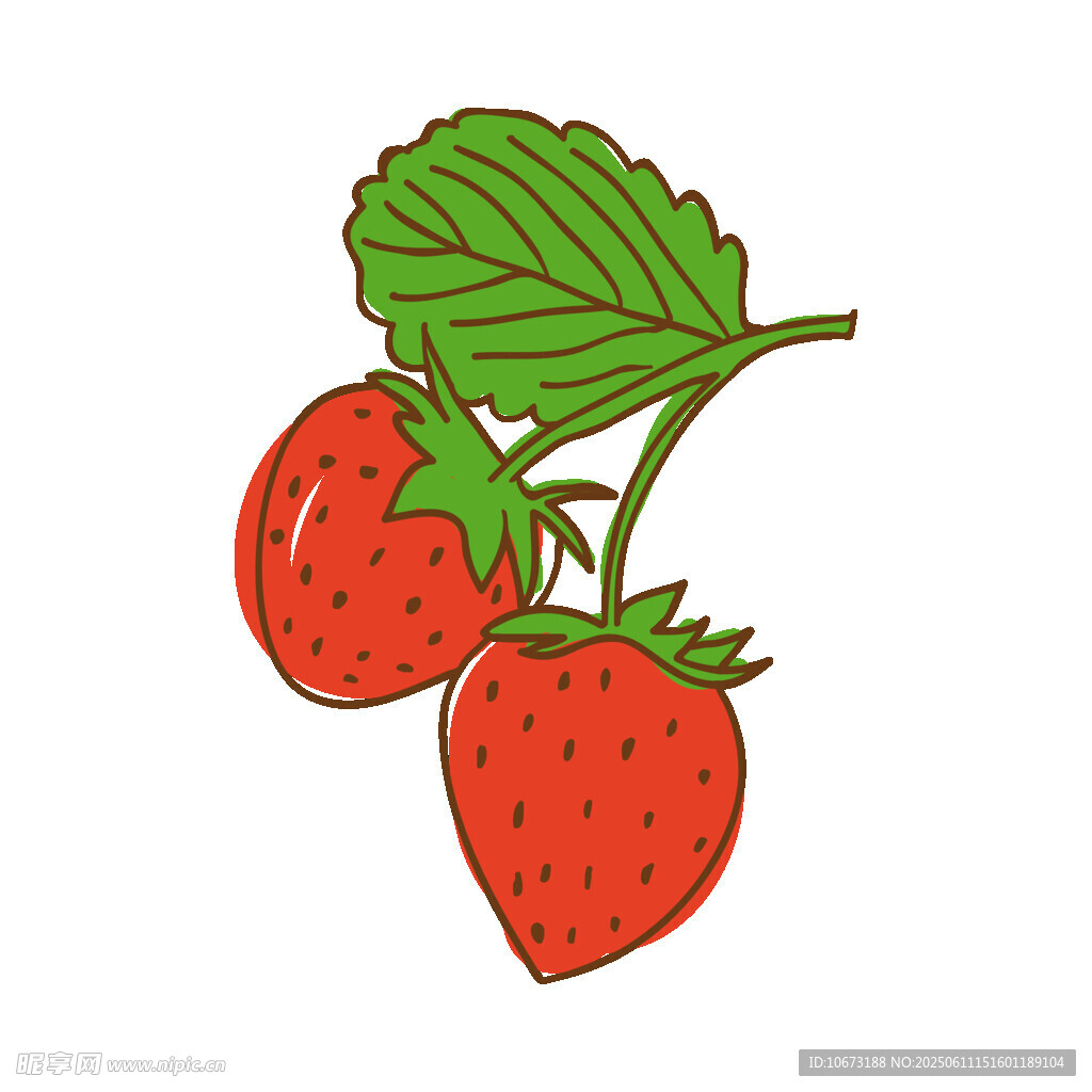 手绘双颗新鲜草莓插画