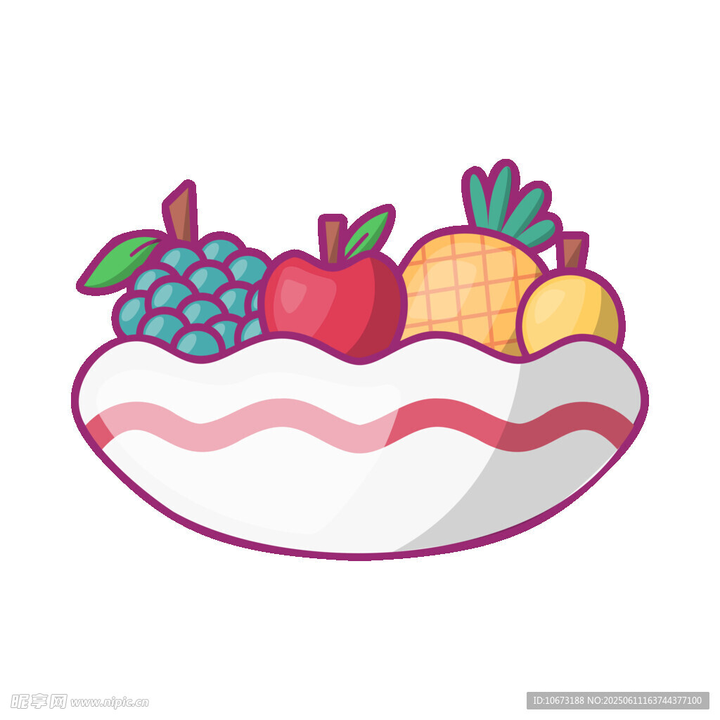 卡通风格水果碗插画