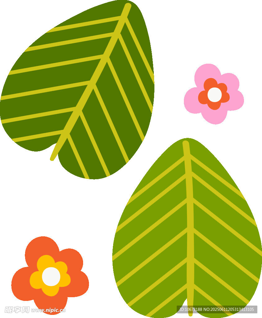 绿叶与花朵的清新插画