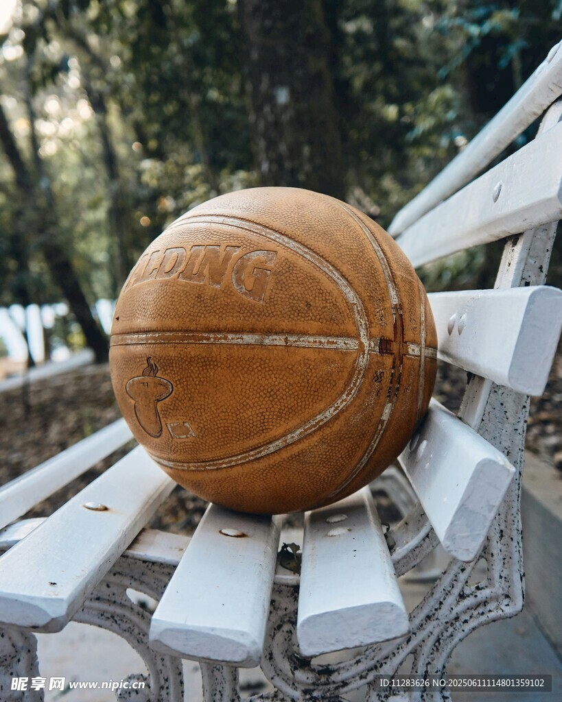 户外长椅上的复古篮球