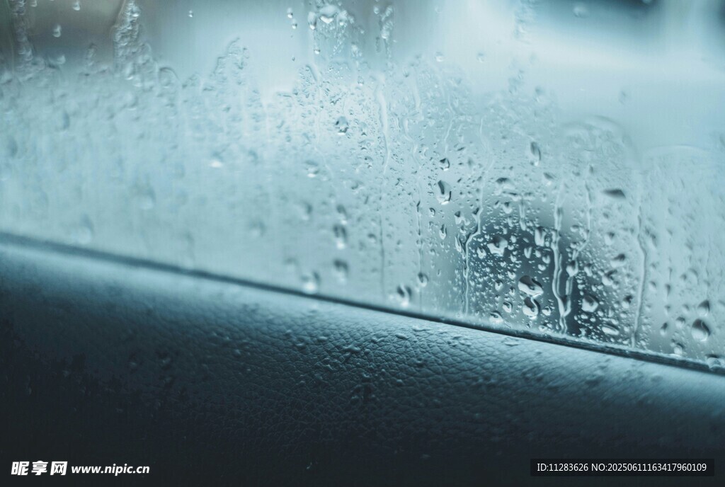 车窗上的晶莹雨滴