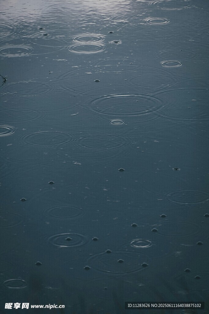 雨滴落在深色地面上