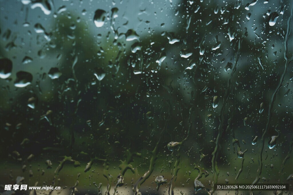 雨幕中的窗外景色
