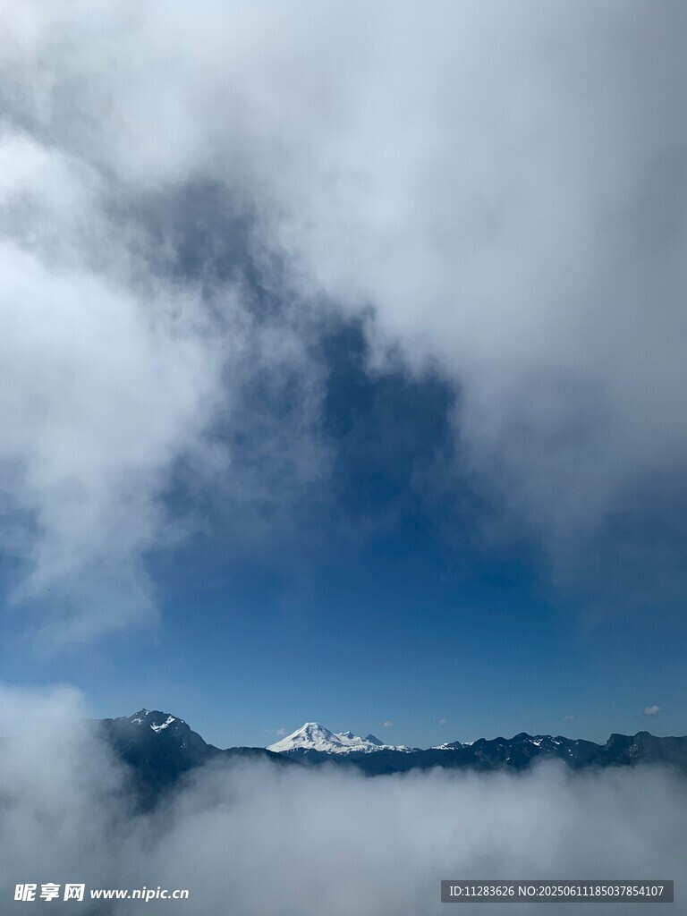 蓝天白云下的巍峨雪山