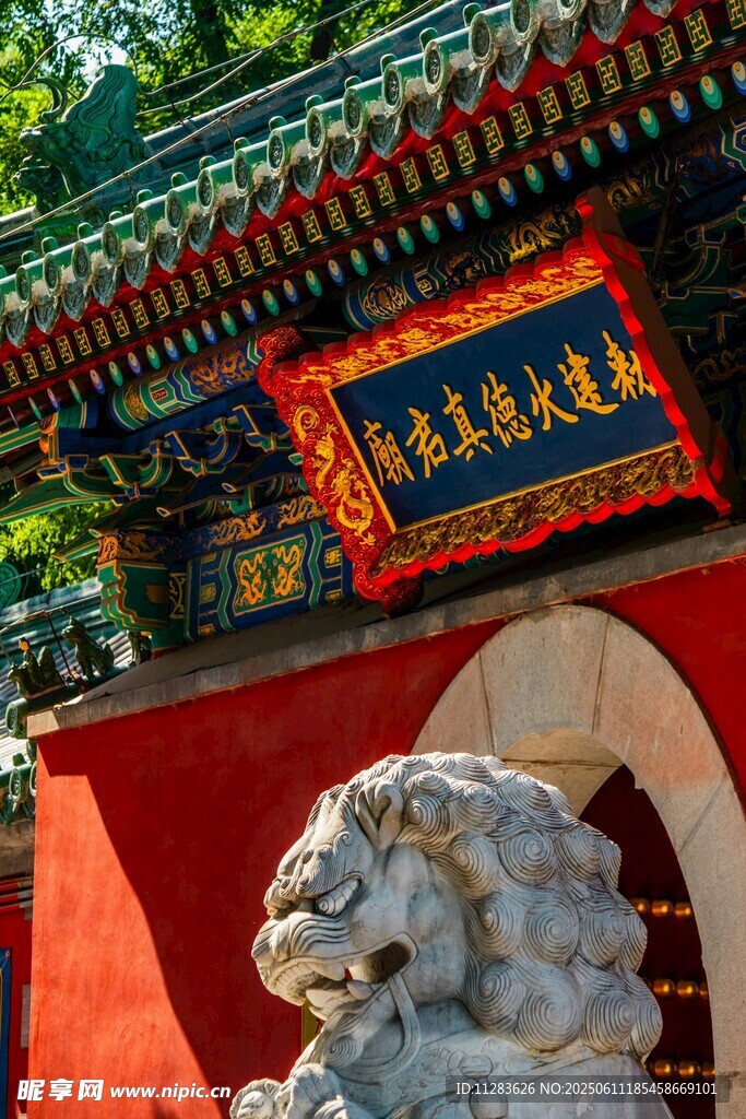 中式古建筑前的石狮子