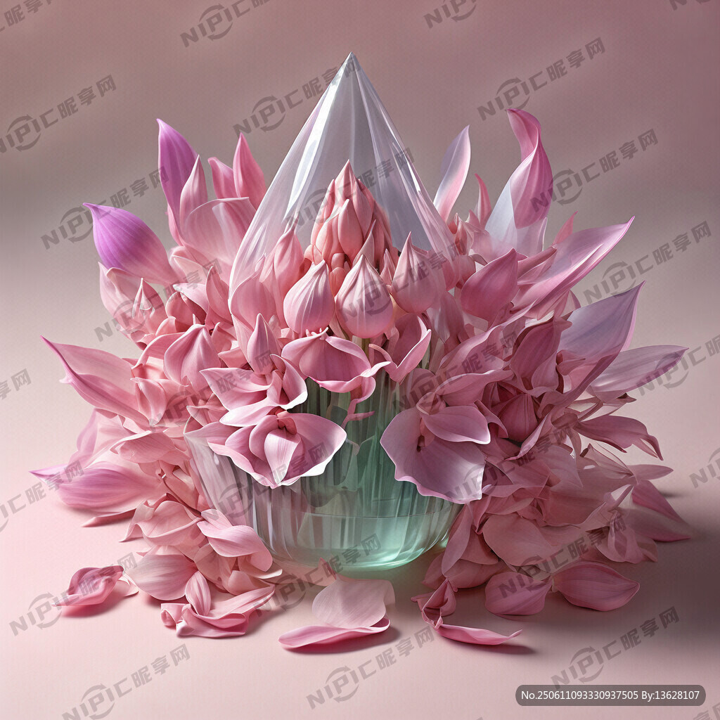 粉色水晶花苞花瓣采用外层半透明