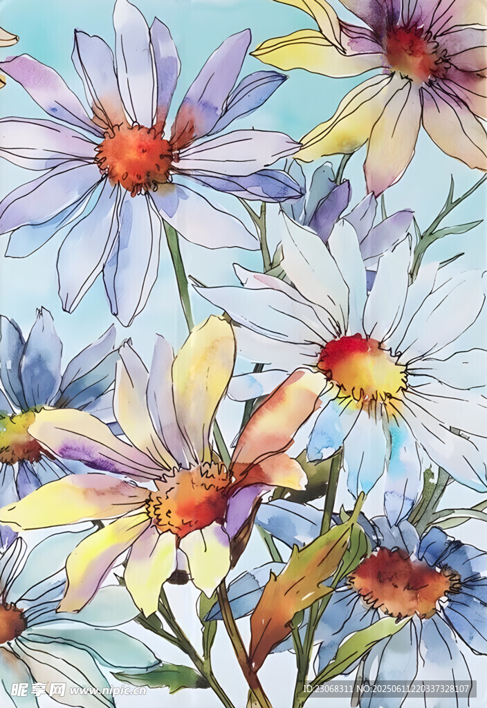 水彩雏菊花卉插画