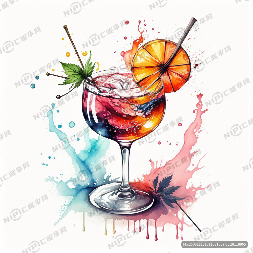 夏日特调鸡尾酒 水彩风