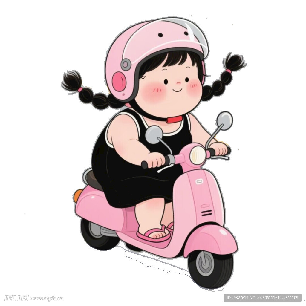 骑粉色电动车的可爱女孩