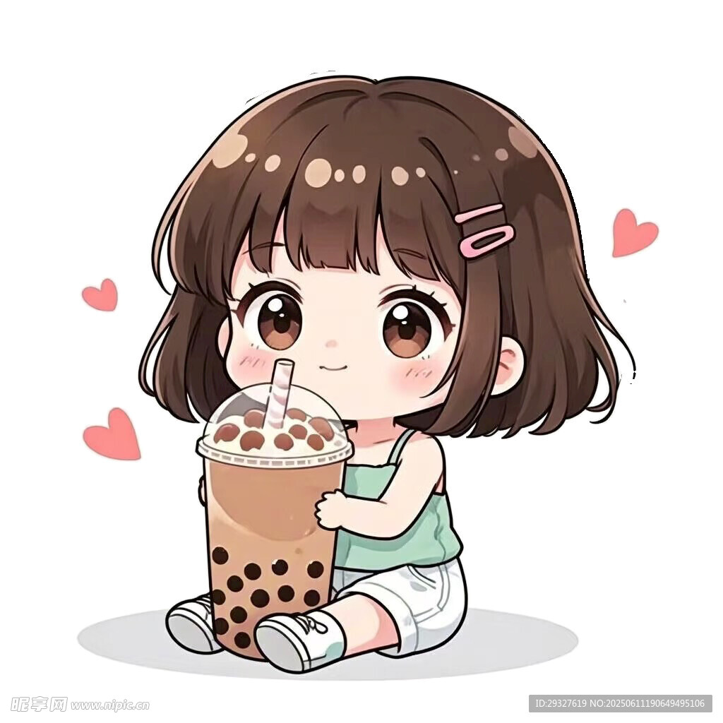 喝珍珠奶茶的可爱萌妹子