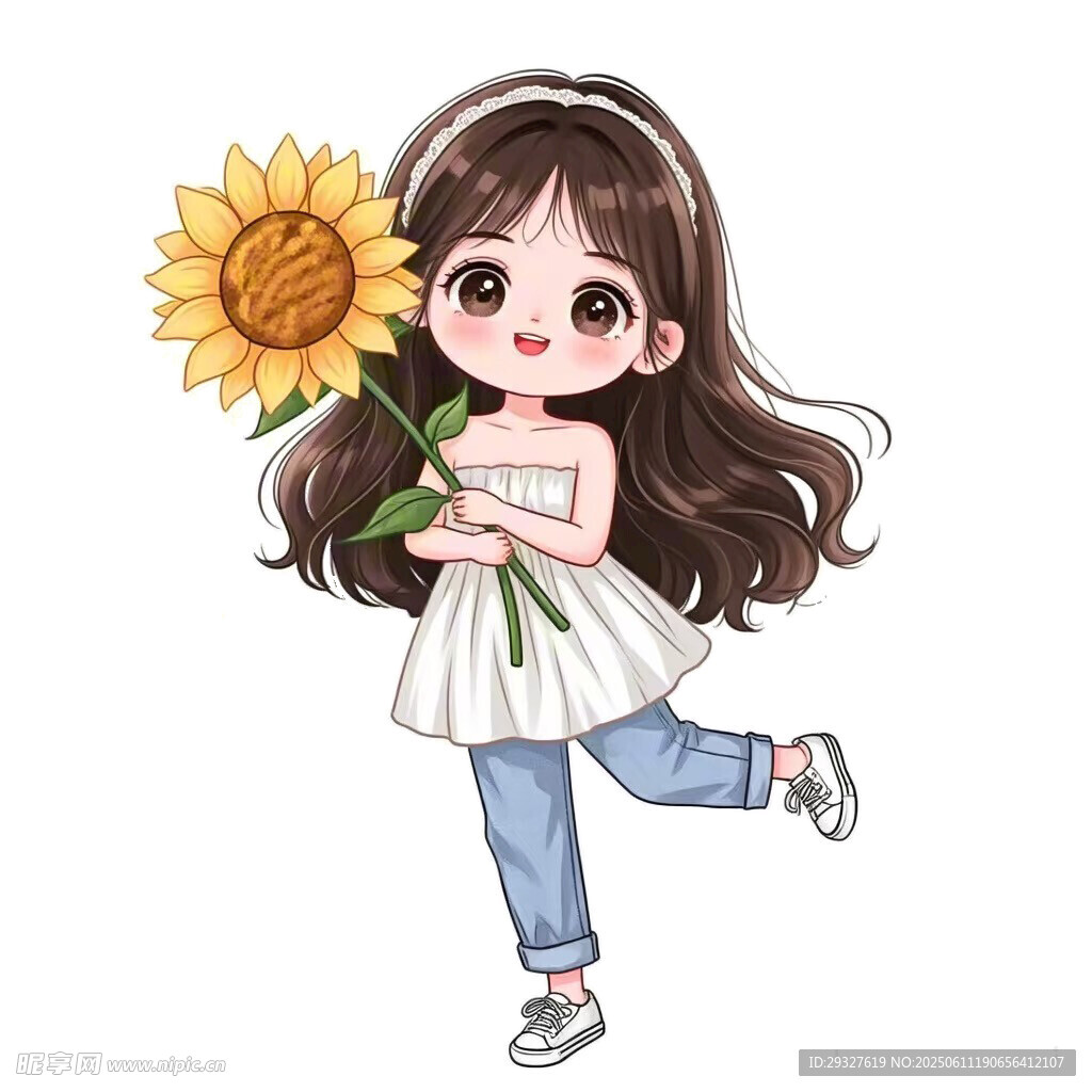 抱向日葵的快乐女孩