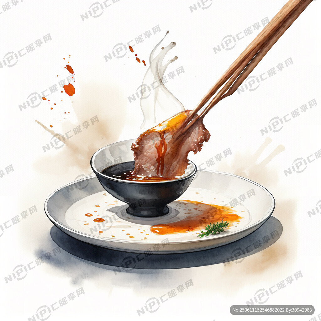 筷子夹着一块烤肉