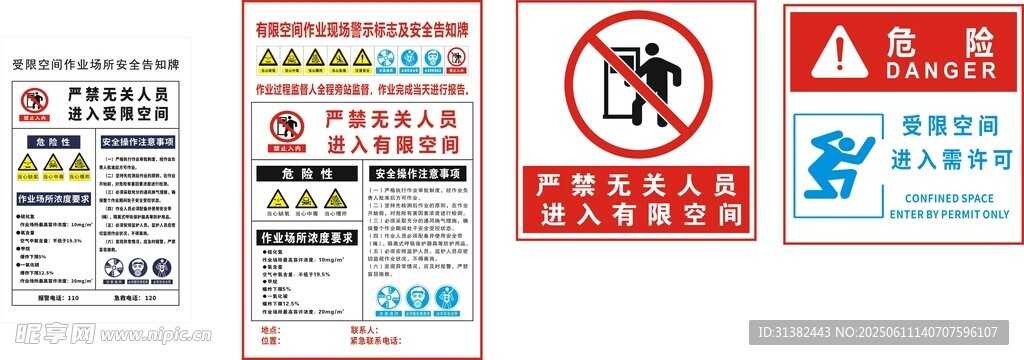受限空间安全作业告知牌 消防