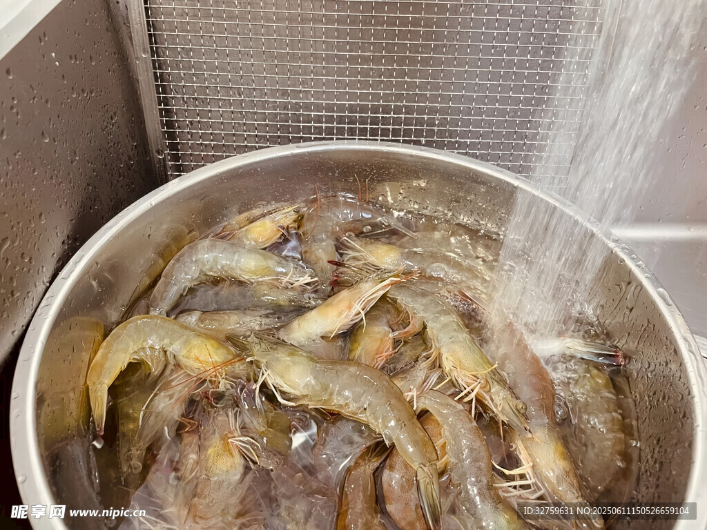 盆中鲜活鱼类正在冲洗
