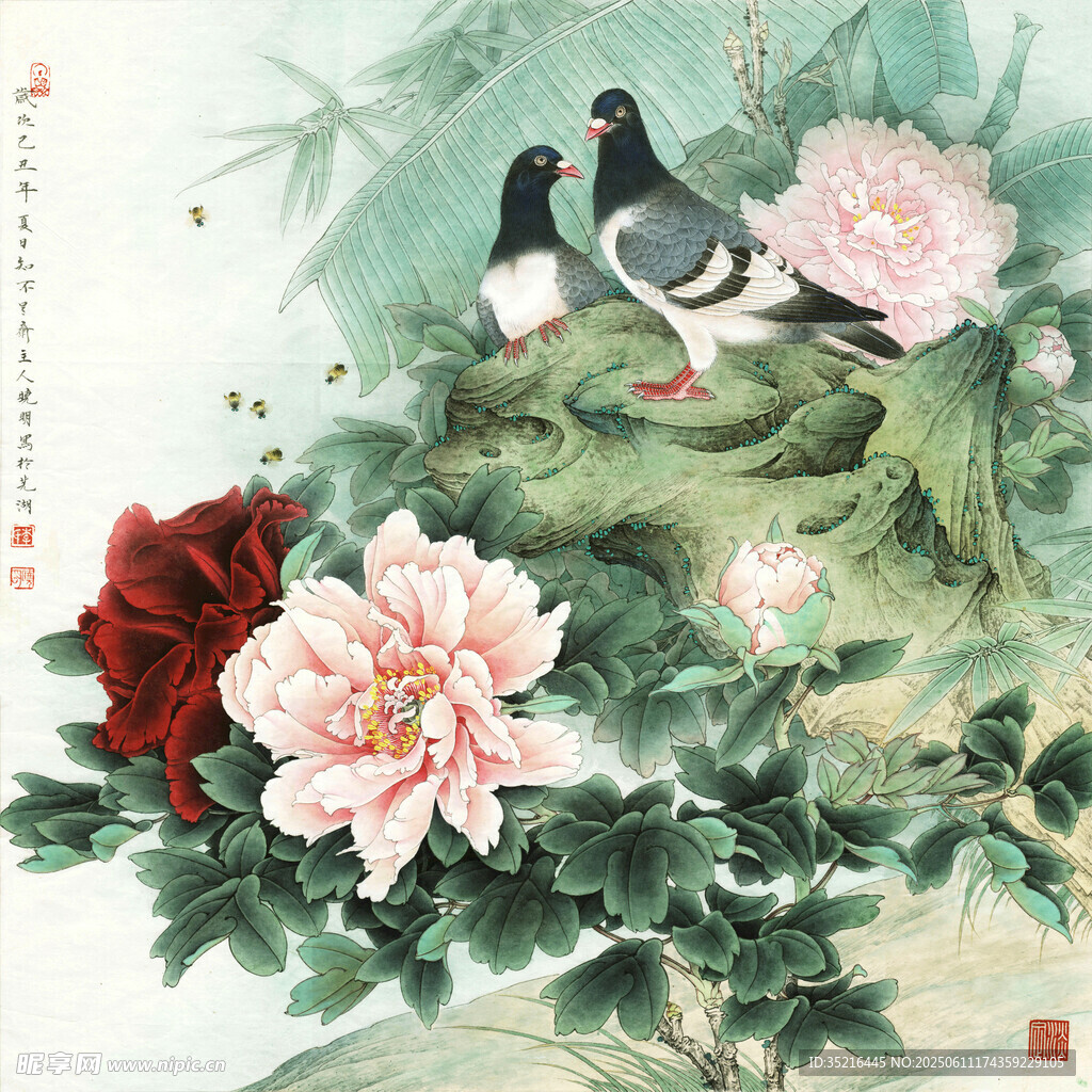 花鸟牡丹图