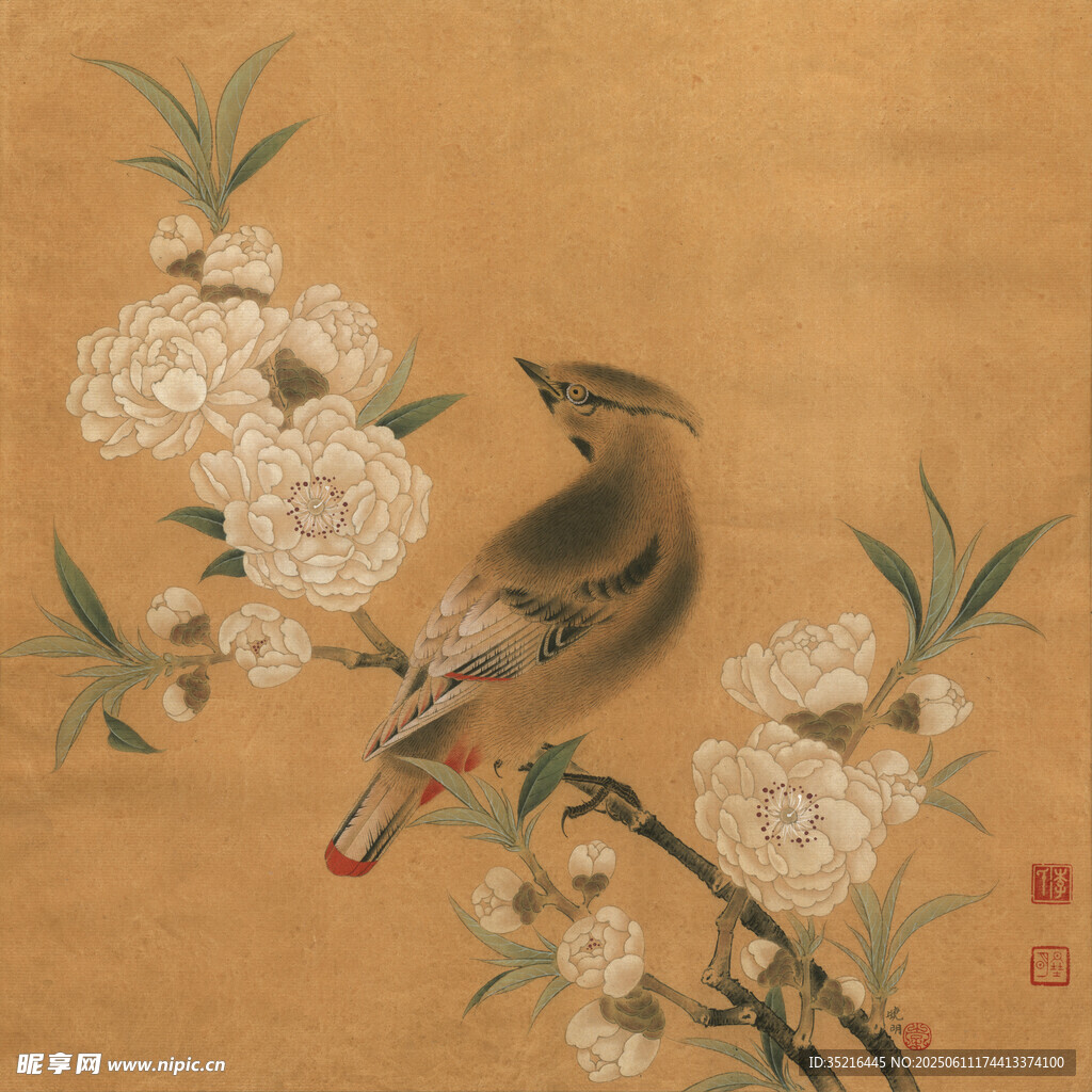 枝头栖鸟图
