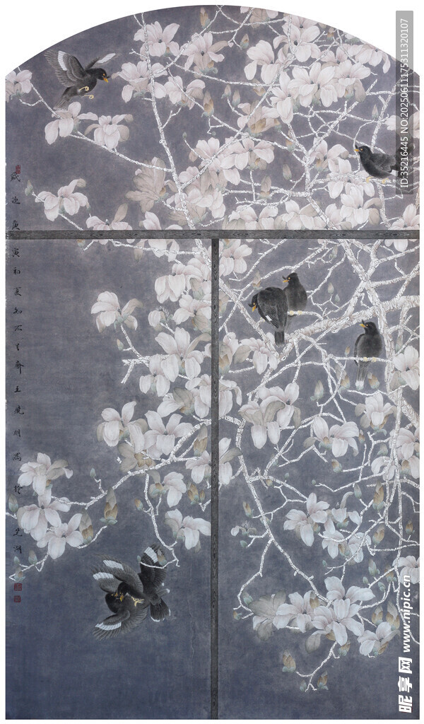 中式蓝底花卉图案装饰