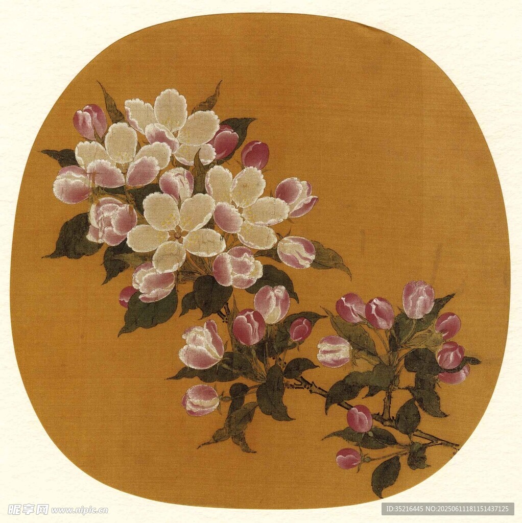 中式花卉团扇图案