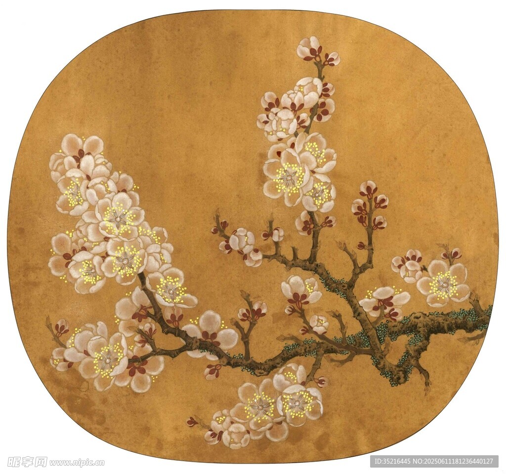 圆形金底杏花图