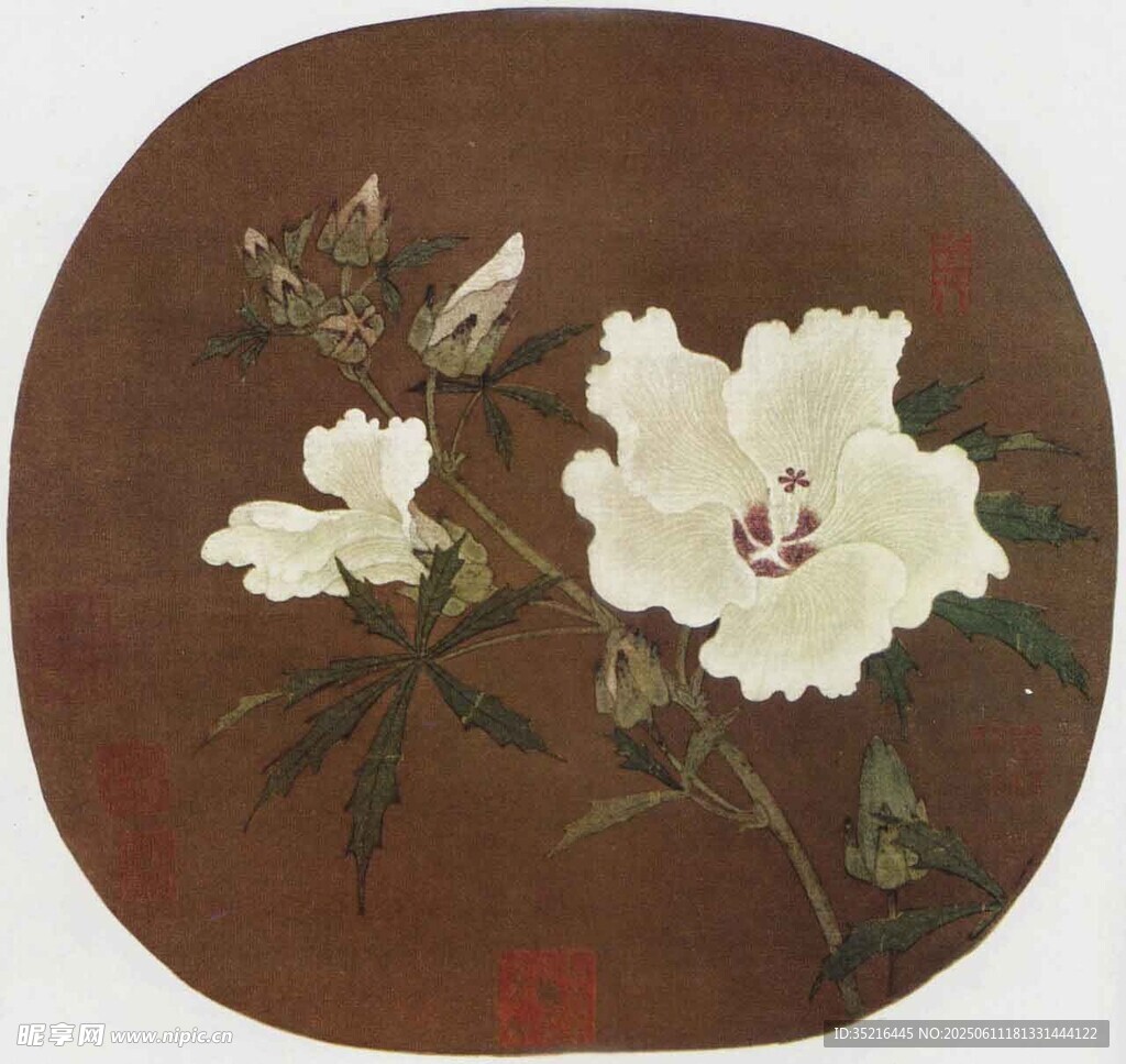 圆形花卉绘画作品