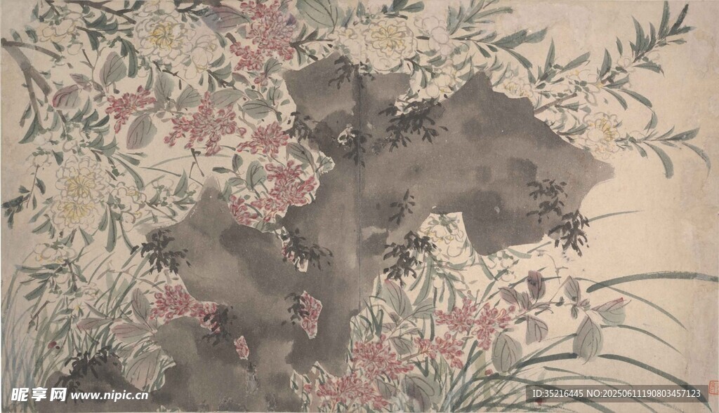 花鸟山石国画作品