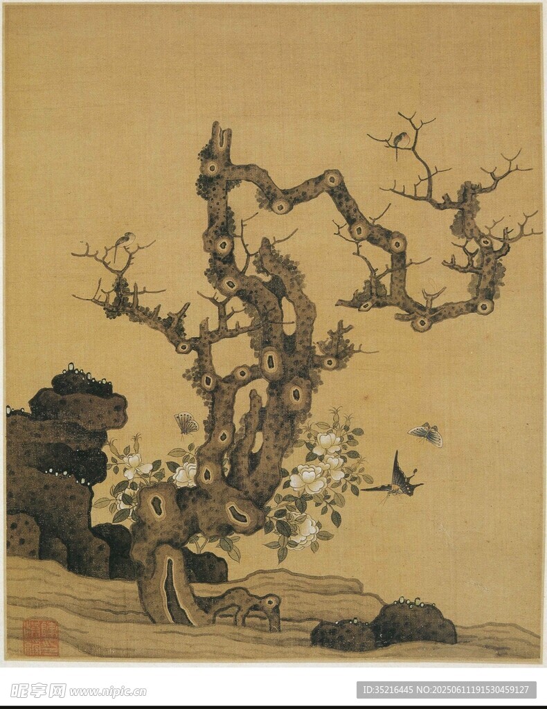 古木幽石图