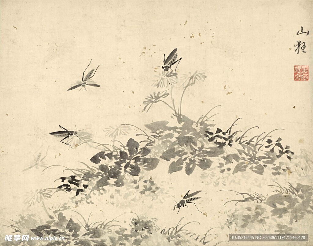 水墨蜻蜓花卉图
