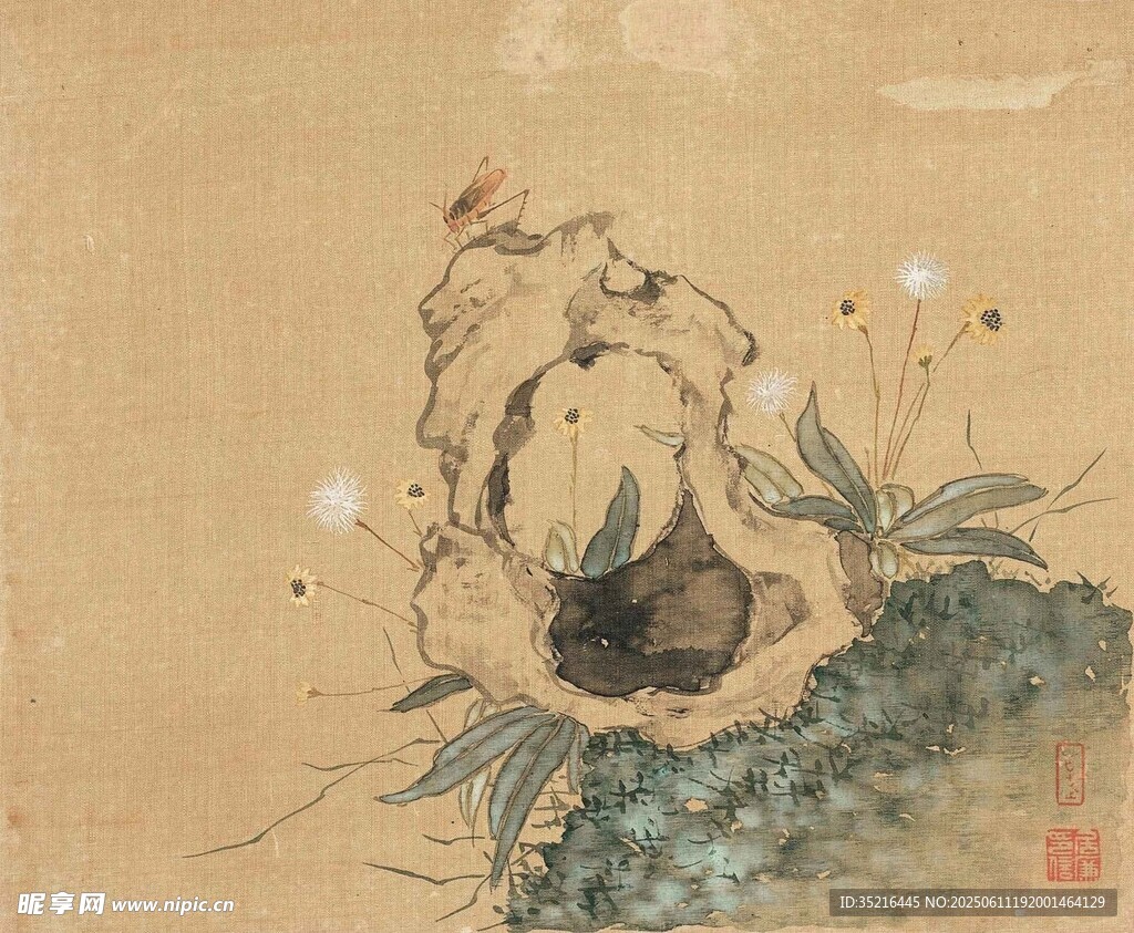 古意花卉山石图