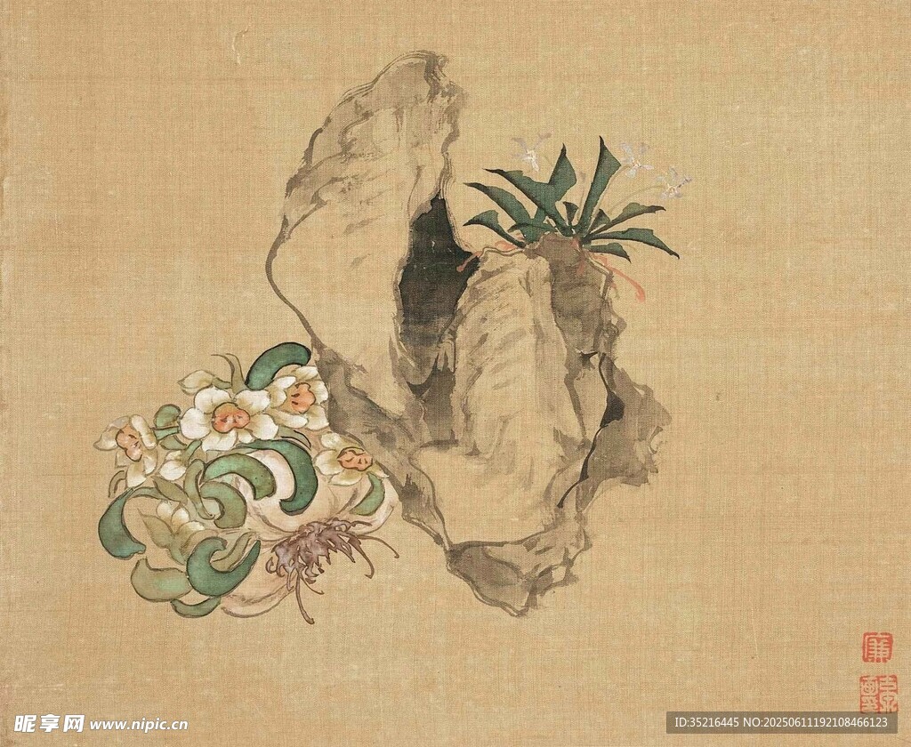 古画蔬果奇石图